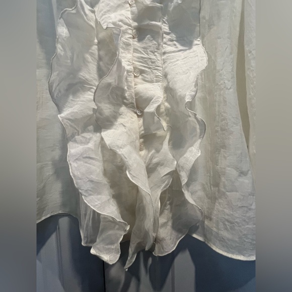 Zara White Ruffled Button Down Shirt - Picture 3 of 6